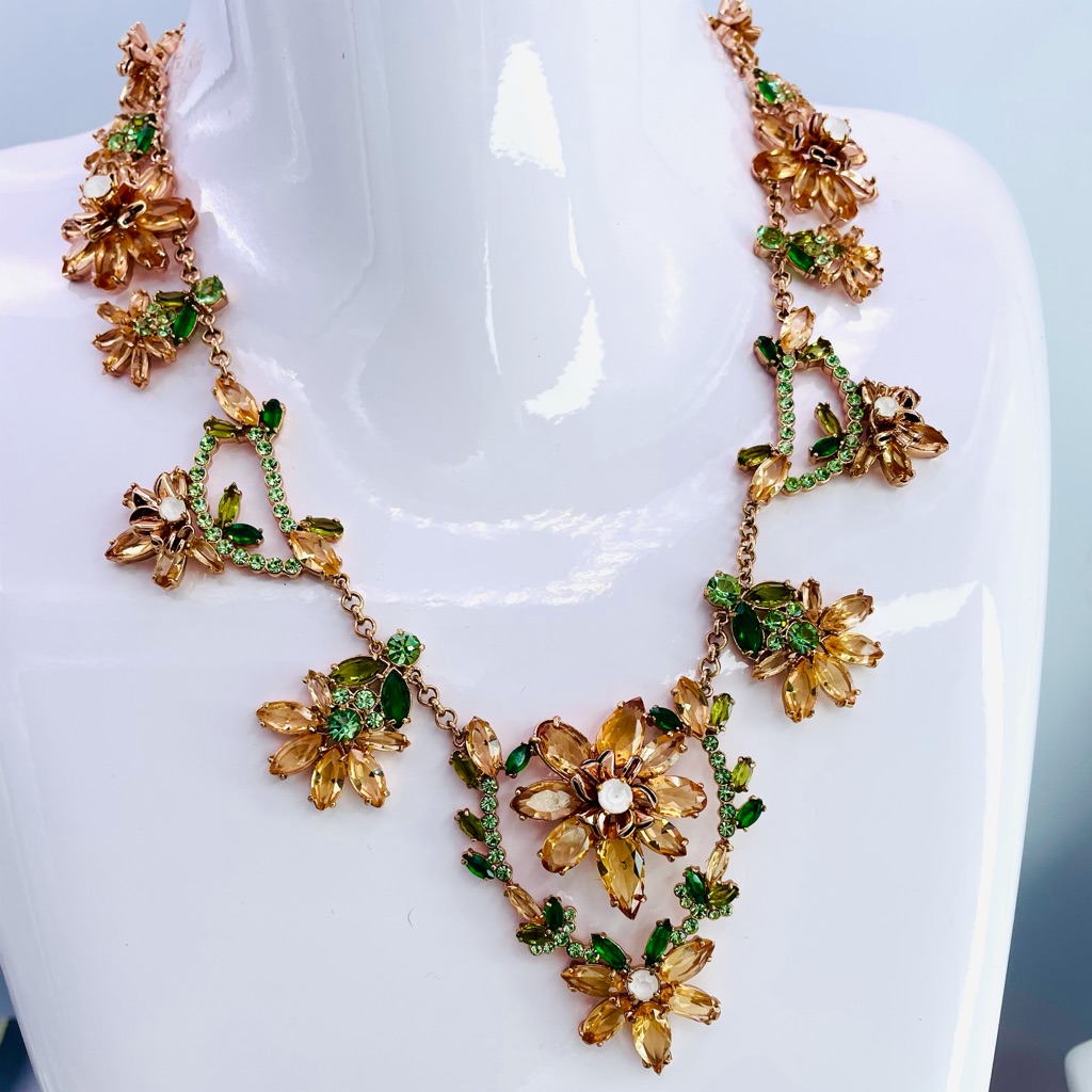 Kate Spade Gold Plated Crystals Garden Flowers Statement Necklace